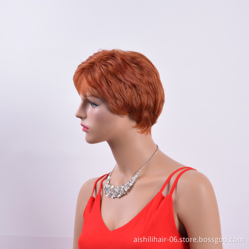 Aishili wholesale cheap short light brown natural straight remy hair synthetic wig for women